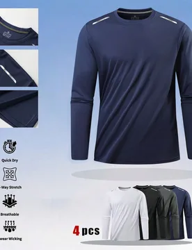 Camiseta de manga larga de compresión delgada para hombres, capa base deportiva transpirable que absorbe la humedad - Shein - FashionsVida