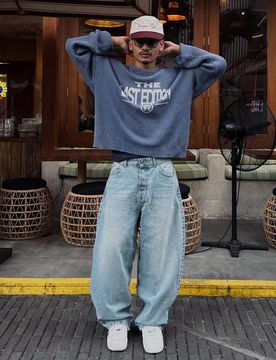 Jeans Barrel Fit 44 Bleu Lavé