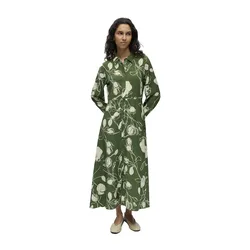 Vestito Lungo A Maniche Lunghe Jacira Bronze Green / Aop Birch Flowers / Leafs 44