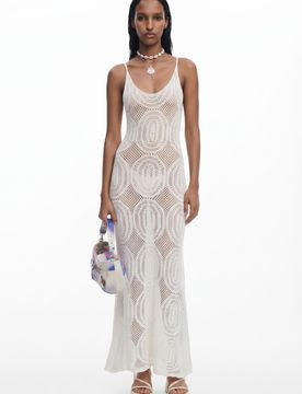 Robe à bretelles en crochet, Blanc, XL