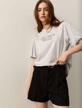 T-shirt in cotone con scritta - grigio chiaro