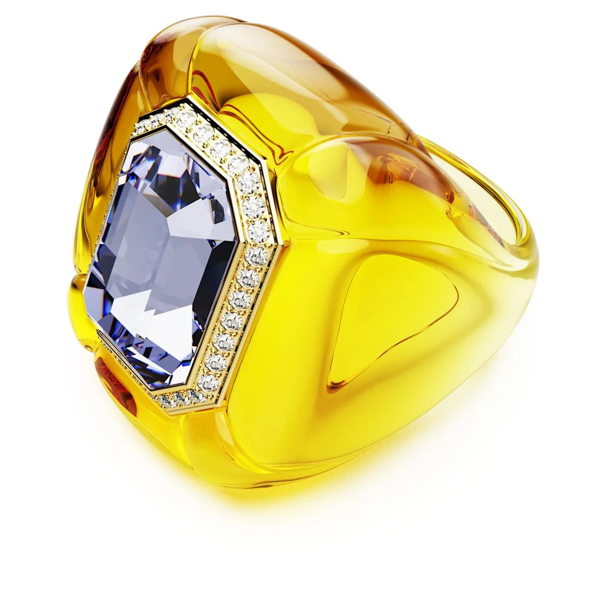 Anello cocktail Dulcis, Taglio Cushion, Pavé, Giallo 50 - Swarovski - FashionsVida