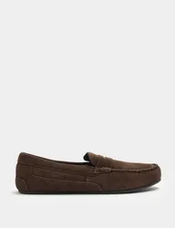 Suede Moccasin Slippers with Freshfeet™ Dark Brown male