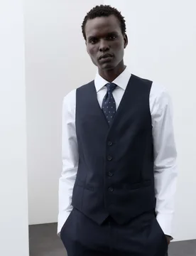 Tailored Fit Pure Merino Wool Waistcoat Navy male - Autograph - FashionsVida