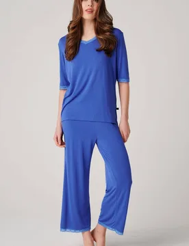 Women's "Ultra Blue" Bamboo Lace Pyjama Set in Bright Blue Size: 20 - Bright Blue - Size: 20 - British Boxers - FashionsVida