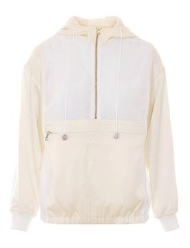 Felpa con cappuccio mezza zip bianca