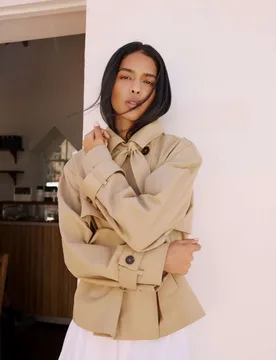 Pure Cotton Cropped Trench Coat Natural female - Nobody's Child - FashionsVida