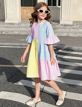 Vestido camisa casual de niña preadolescente de estilo de vacaciones con parches tejidos