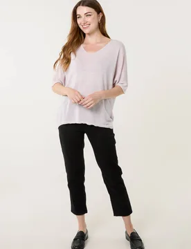 Women's Pink Three Quarter Sleeve Slip On Round Neck Top - Pink - Size: One Size - Blue Vanilla - FashionsVida