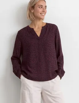 Langarm Bluse mit Split Neck und Print female Rot