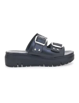 Ciabatte in vera pelle nere con fibbie 35801919 37 - PITTARELLO LOVE - FashionsVida