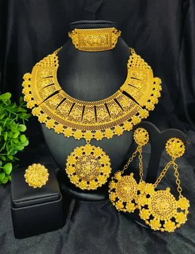 Fashion Gold Color For Women Flower Pendant Necklace Ring Earrings Bracelet Wedding Jewellery Set - Aliexpress - FashionsVida
