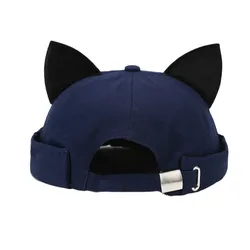 Hip Hop Leopard Print Cat Ears Brimless Hat Rolled Cuff Adjustable Cat-eared Hat Solid Color Retro Skullcap Unisex