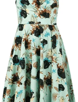 Rockabilly Kleid knielang - Panther Dress - XS bis XXL - für Damen - Größe L - blau - Frauen - female - Hell Bunny - FashionsVida