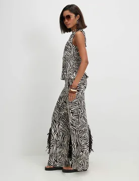 Pure Cotton Animal Print Wide Leg Trousers Brown Mix female - River Island - FashionsVida