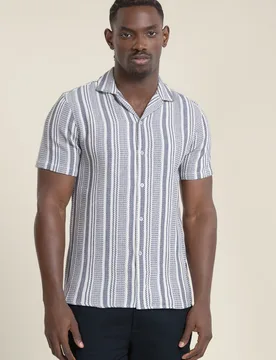 Mens Waffle Stripe Short Sleeve Shirt - - Size: M - Larsson & Co - FashionsVida