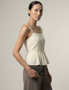 Blusa con spalline con volant e viscosa - giallo chiaro