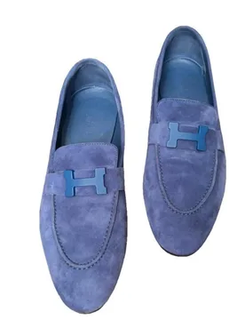 Hermes Blue Suede Loafers - Hermes - FashionsVida