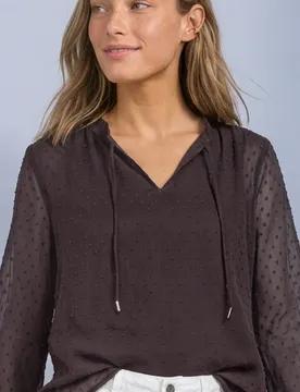 Chiffon-Bluse mit Split Neck und Bändern female Rot