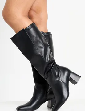 Womens Flared Heel Stretch Knee High Boots - Black - Size Uk 4 - Boohoo - FashionsVida