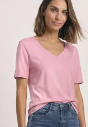 Kurzarm Shirt mit Herzausschnitt female Rosa