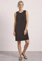 Knielanges Kleid mit Rundhals und Knopfdetail female Braun