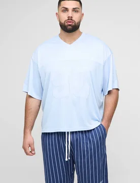 Men's Plus Oversized Boxy Hockey Applique T-Shirt & Shorts Set Blue Size 4X-Large Blue 4XL - boohooMAN - FashionsVida