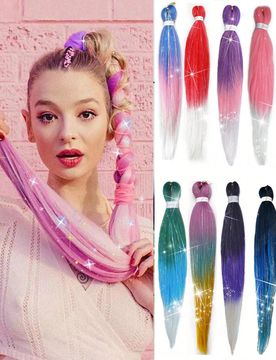 Cabello trenzado pre-estirado, con lentejuelas brillantes, textura suave de yaki, fácil de tejer en trenzas de ganchillo, trenzas de caja sintéticas