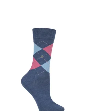 Pair Denim / Pink Marylebone Argyle Wool Socks Ladies 3.5-7 Ladies - - Multi Coloured - Size: Small - Burlington - FashionsVida