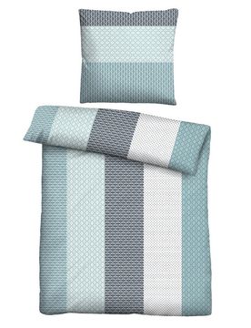 Nicki Bettwäsche Längsstreifen taubenblau, 1x 135x200 cm + 1x 80x80 cm
