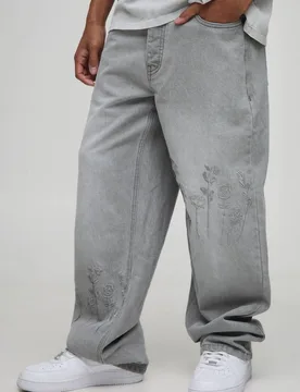 Herren Entspannte Jeans Hosen mit floraler Stickerei Grey Größe 36R - boohooMAN - FashionsVida