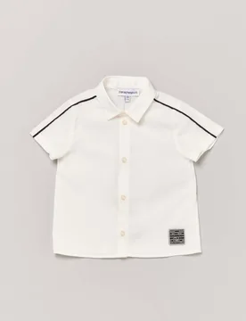 Camicia bianca a manica corta in cotone stretch con profilo in contrasto sulla spalla 9-36 mesi - Emporio armani - FashionsVida