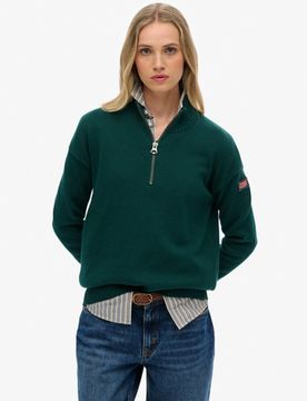 Superdry Damen Lockerer Strick-pullover mit Halbem Reißverschluss Green - Größe: 42