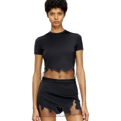 Camiseta de mujer con transparencias asimétrica