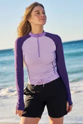 Helston Womens Long Sleeve Rash Vest - Purple - Purple - Size: 14
