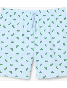 Bañador boxer de largo medio con estampado de cocodrilos en rose pale - Lacoste - FashionsVida