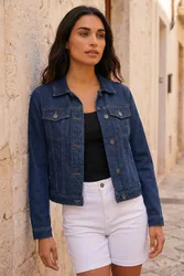 Womens Classic Cotton Denim Jacket - Indigo Blue - Size 12 Uk
