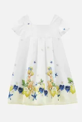 Abito con trilli bambina bianco-giallo
