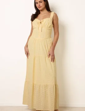 Women's Shirred Waist Lemon Sleeveless Slip On Sweetheart Maxi Dress Size: Large - Lemon - Size: L - Blue Vanilla - FashionsVida