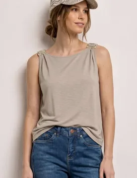 Top mit Rundhals und Schulterdetail female Beige - Street One - FashionsVida