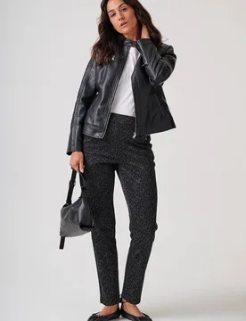 Women's Slim Leg Animal Print Trousers in Black Size: 12 - Black - Size: 12 - Anna Rose - FashionsVida