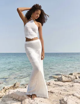 Pure Cotton Openstitch Halter Neck Crop Top Cream female - 4th & reckless - FashionsVida
