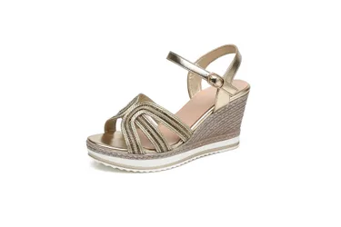 Women's Sparkling Glitter Espadrille Ankle Strap Wedge Sandals in Gold Size: 7 - Gold - Size: 7
