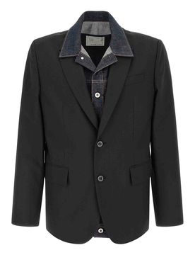 Sacai Blazer con inserto in denim