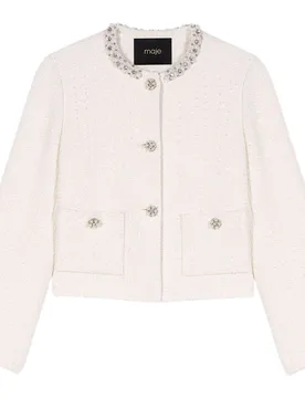 Chaqueta de mujer corta tweed con perlas y strass - Maje - FashionsVida
