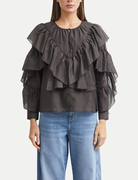 Blusenshirt mit Rüschen Schwarz 40