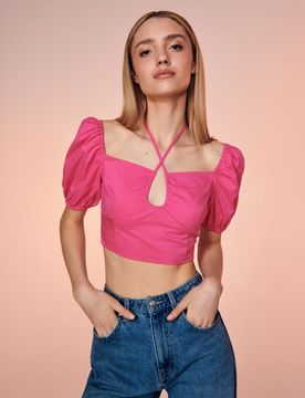 Crop top con allacciatura - rosa shocking