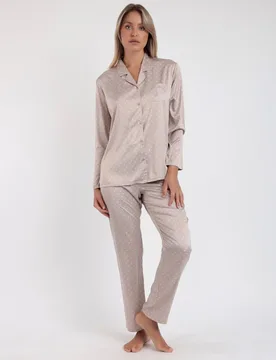Pijama abierto largo de mujer de tela satén con detalles bordados - Admas - FashionsVida