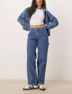 Womens Stevensville Loose Fit Carpenter Denim Jeans In Classic Blue - Size 25 (Waist) - Dickies - FashionsVida