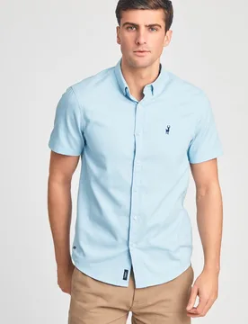 Cotton Mens Oxford Short Sleeve Shirt - - Size: L - Kensington - FashionsVida